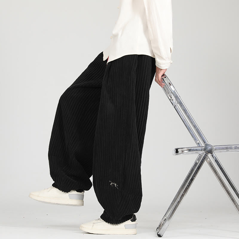 Color Contrast Drawstring Design Cotton Men's Harem Corduroy Pants With Pockets