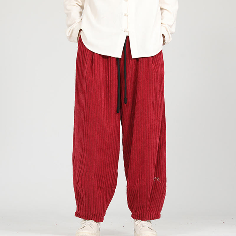 Color Contrast Drawstring Design Cotton Men's Harem Corduroy Pants With Pockets