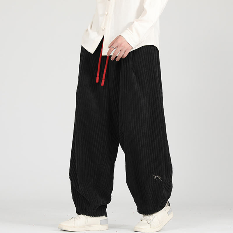 Color Contrast Drawstring Design Cotton Men's Harem Corduroy Pants With Pockets