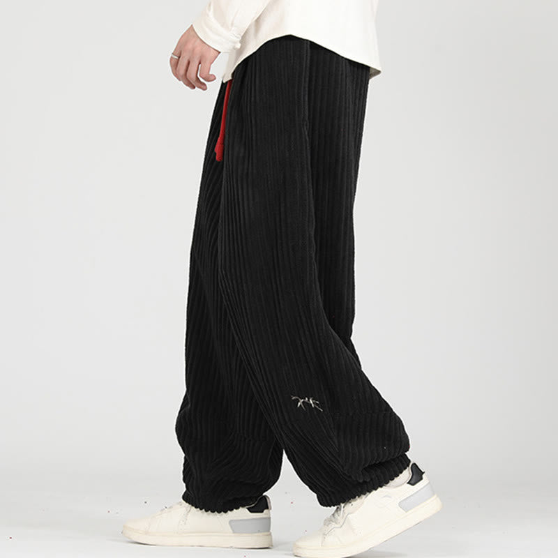 Color Contrast Drawstring Design Cotton Men's Harem Corduroy Pants With Pockets