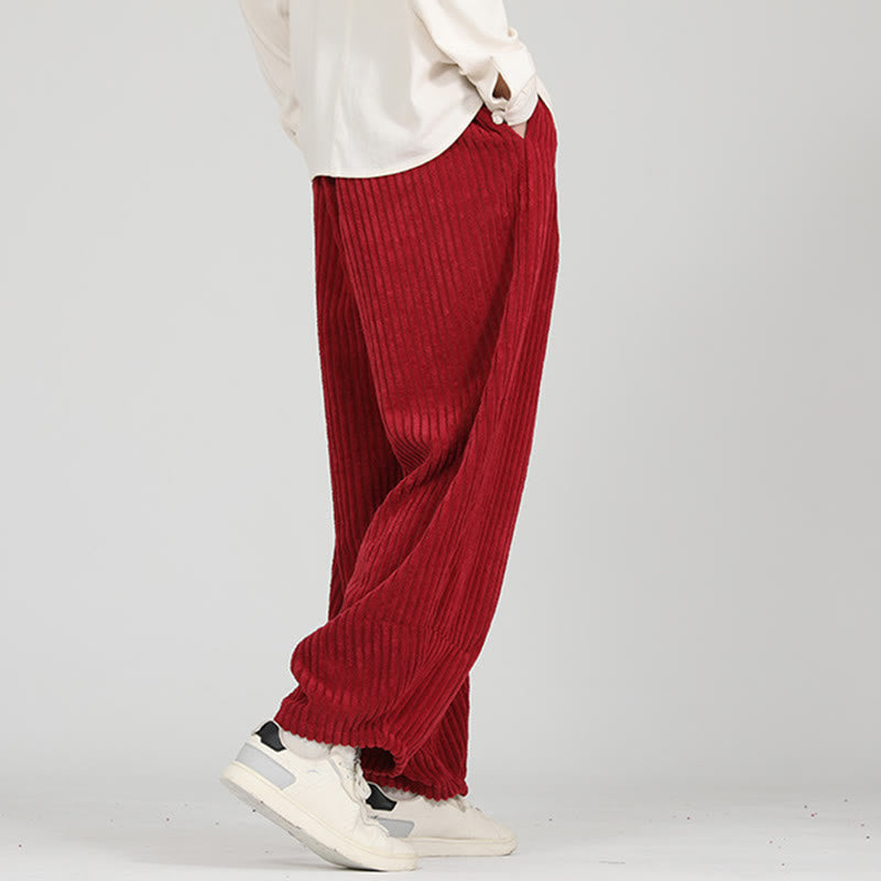 Color Contrast Drawstring Design Cotton Men's Harem Corduroy Pants With Pockets