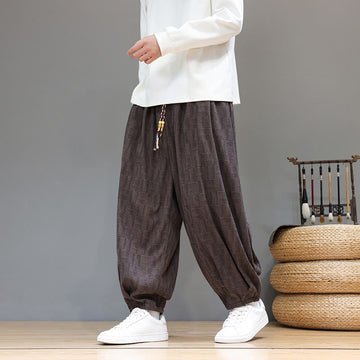 Cotton Corduroy Plaid Harem Trousers for Mindful Daily Movement