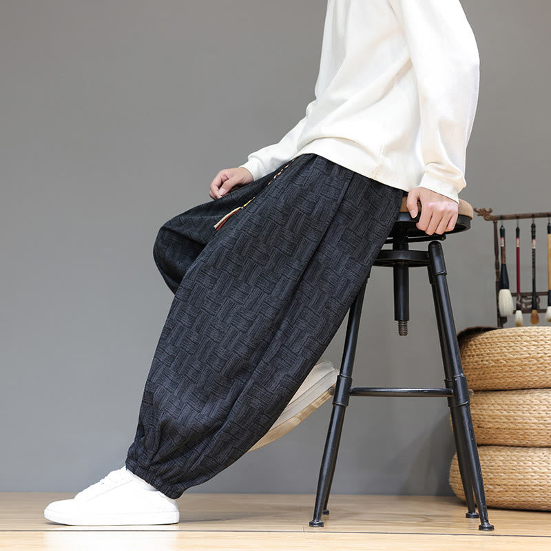 Cotton Corduroy Plaid Harem Trousers for Mindful Daily Movement
