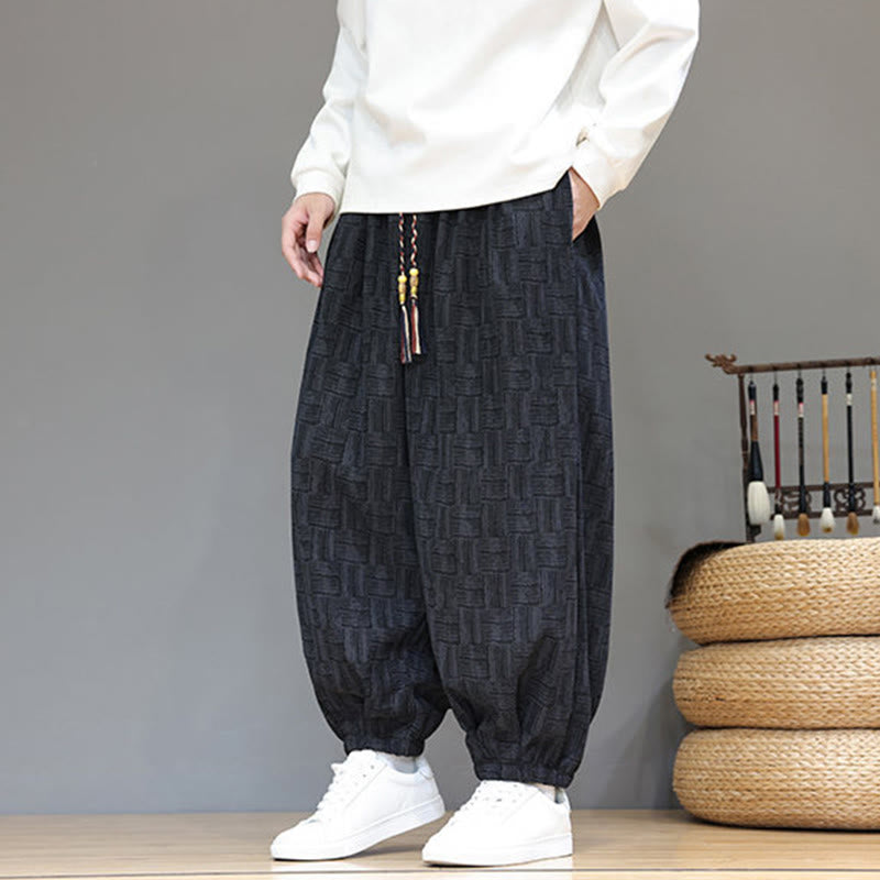 Cotton Corduroy Plaid Harem Trousers for Mindful Daily Movement