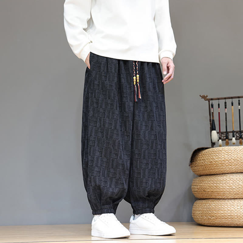 Cotton Corduroy Plaid Harem Trousers for Mindful Daily Movement