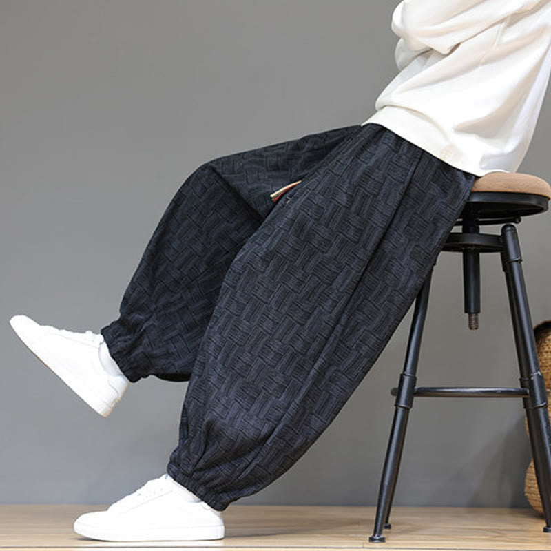 Cotton Corduroy Plaid Harem Trousers for Mindful Daily Movement