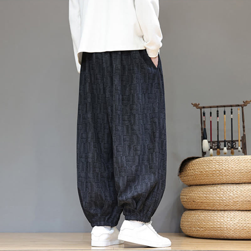 Cotton Corduroy Plaid Harem Trousers for Mindful Daily Movement