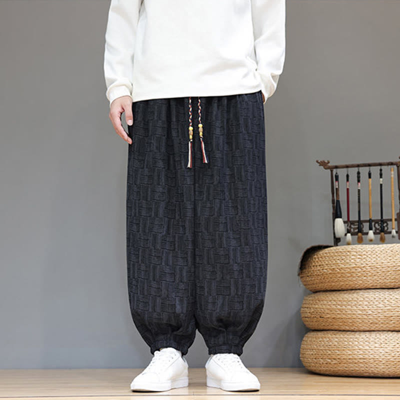 Cotton Corduroy Plaid Harem Trousers for Mindful Daily Movement