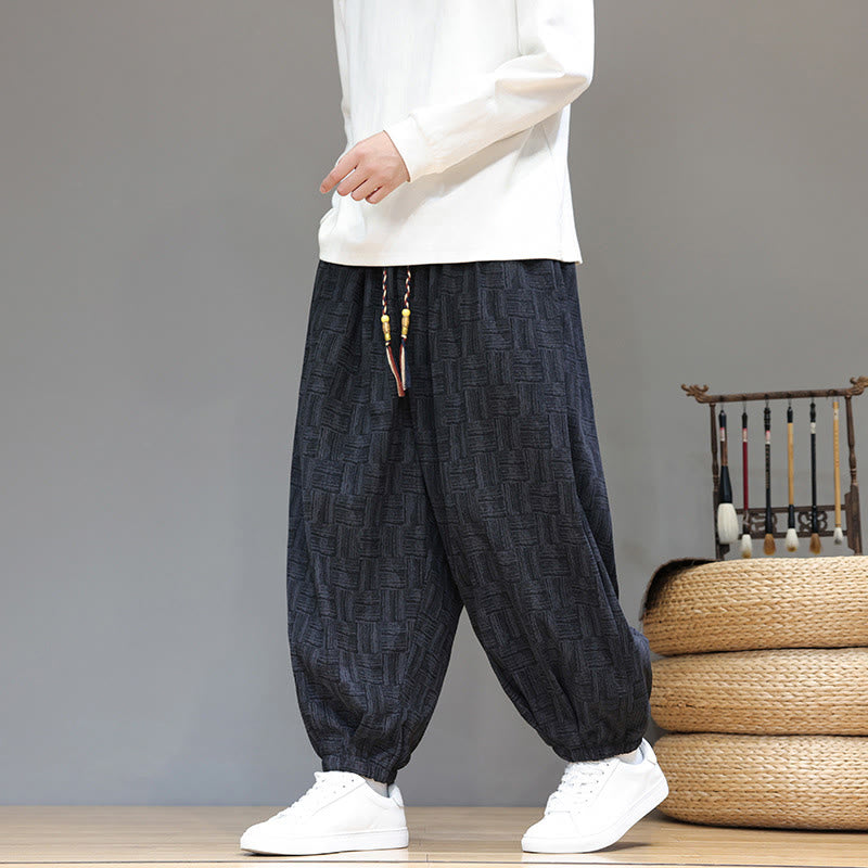 Cotton Corduroy Plaid Harem Trousers for Mindful Daily Movement