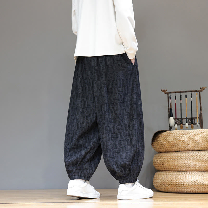 Cotton Corduroy Plaid Harem Trousers for Mindful Daily Movement
