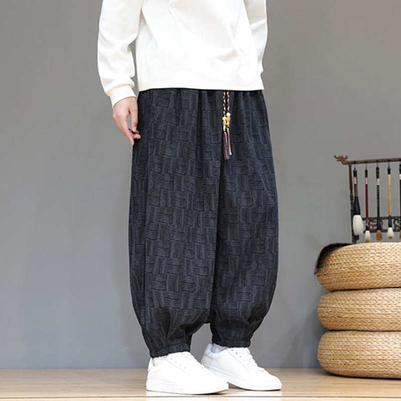 Cotton Corduroy Plaid Harem Trousers for Mindful Daily Movement