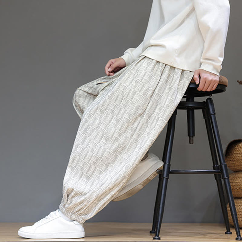 Cotton Corduroy Plaid Harem Trousers for Mindful Daily Movement