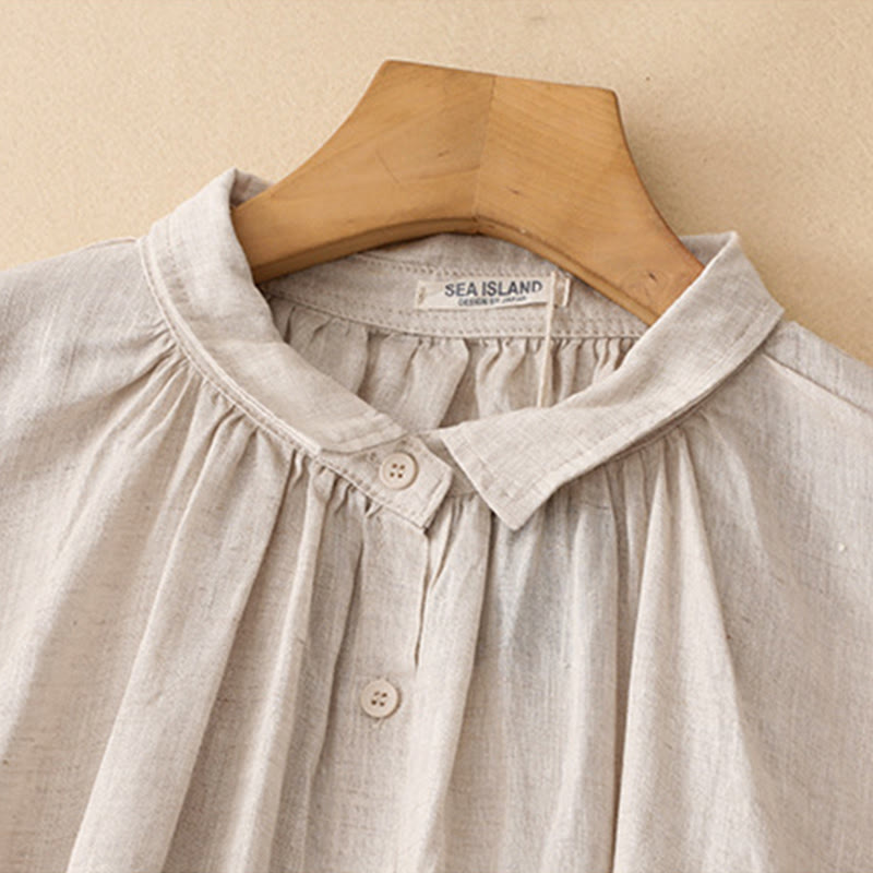 Breathable Cotton Lapel Midi Dress with Functional Pockets