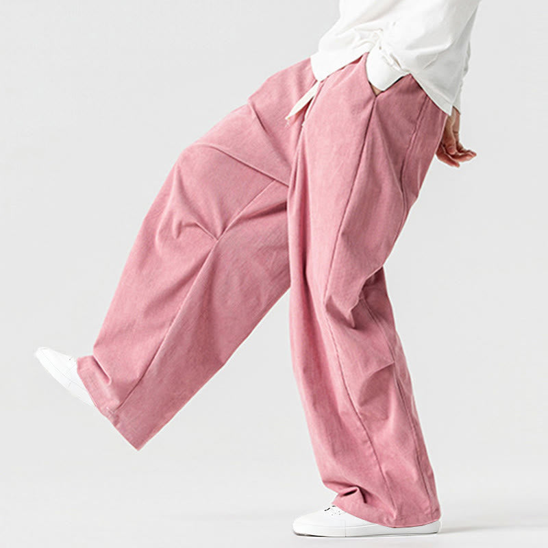 Tactile Cotton Corduroy Wide-Leg Cargo Trousers for Meditation and Daily Grounding