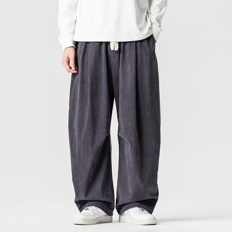 Tactile Cotton Corduroy Wide-Leg Cargo Trousers for Meditation and Daily Grounding