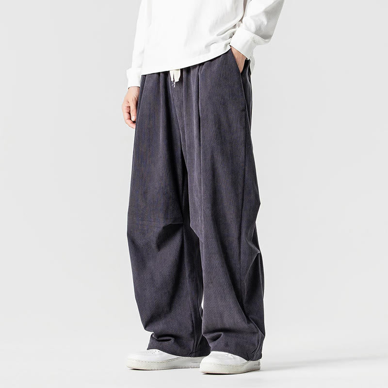 Tactile Cotton Corduroy Wide-Leg Cargo Trousers for Meditation and Daily Grounding