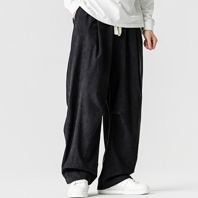 Tactile Cotton Corduroy Wide-Leg Cargo Trousers for Meditation and Daily Grounding