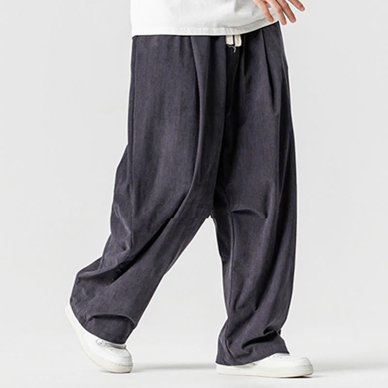 Tactile Cotton Corduroy Wide-Leg Cargo Trousers for Meditation and Daily Grounding