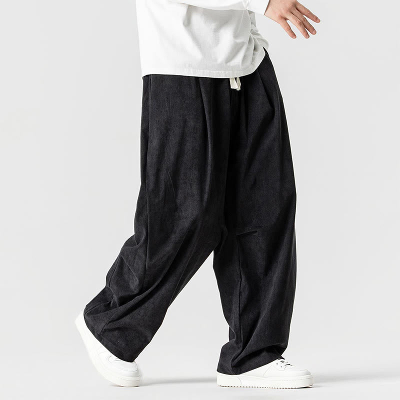 Tactile Cotton Corduroy Wide-Leg Cargo Trousers for Meditation and Daily Grounding
