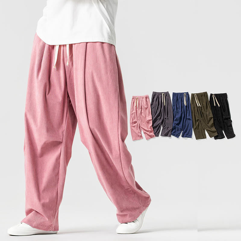 Tactile Cotton Corduroy Wide-Leg Cargo Trousers for Meditation and Daily Grounding