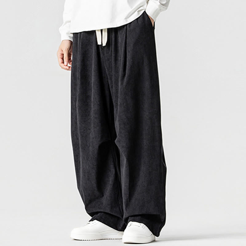 Tactile Cotton Corduroy Wide-Leg Cargo Trousers for Meditation and Daily Grounding