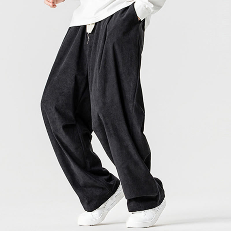 Tactile Cotton Corduroy Wide-Leg Cargo Trousers for Meditation and Daily Grounding