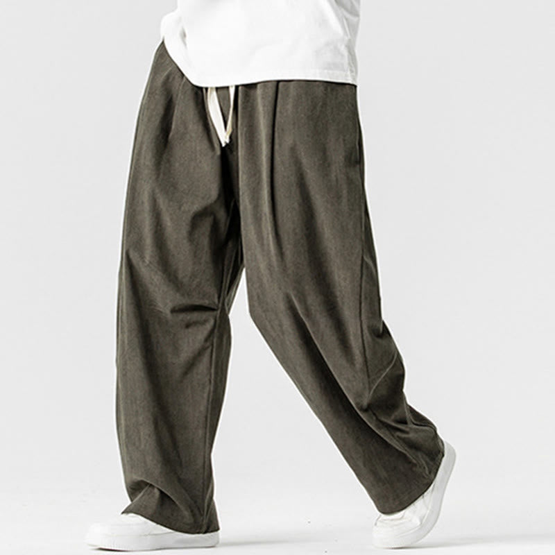 Tactile Cotton Corduroy Wide-Leg Cargo Trousers for Meditation and Daily Grounding