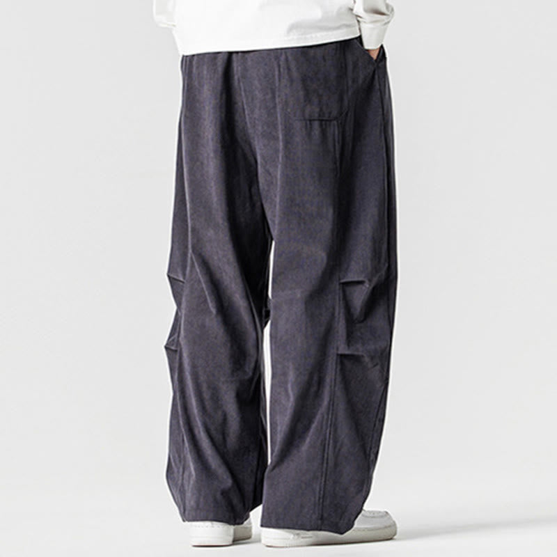 Tactile Cotton Corduroy Wide-Leg Cargo Trousers for Meditation and Daily Grounding