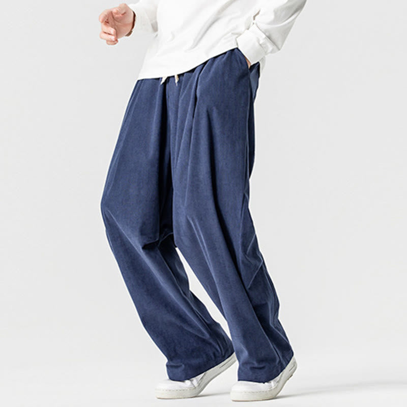 Tactile Cotton Corduroy Wide-Leg Cargo Trousers for Meditation and Daily Grounding