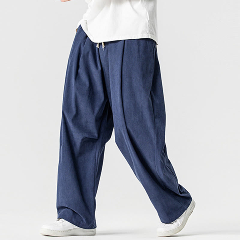 Tactile Cotton Corduroy Wide-Leg Cargo Trousers for Meditation and Daily Grounding