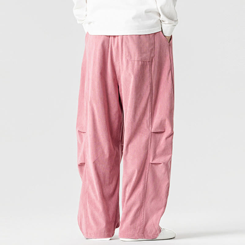 Tactile Cotton Corduroy Wide-Leg Cargo Trousers for Meditation and Daily Grounding