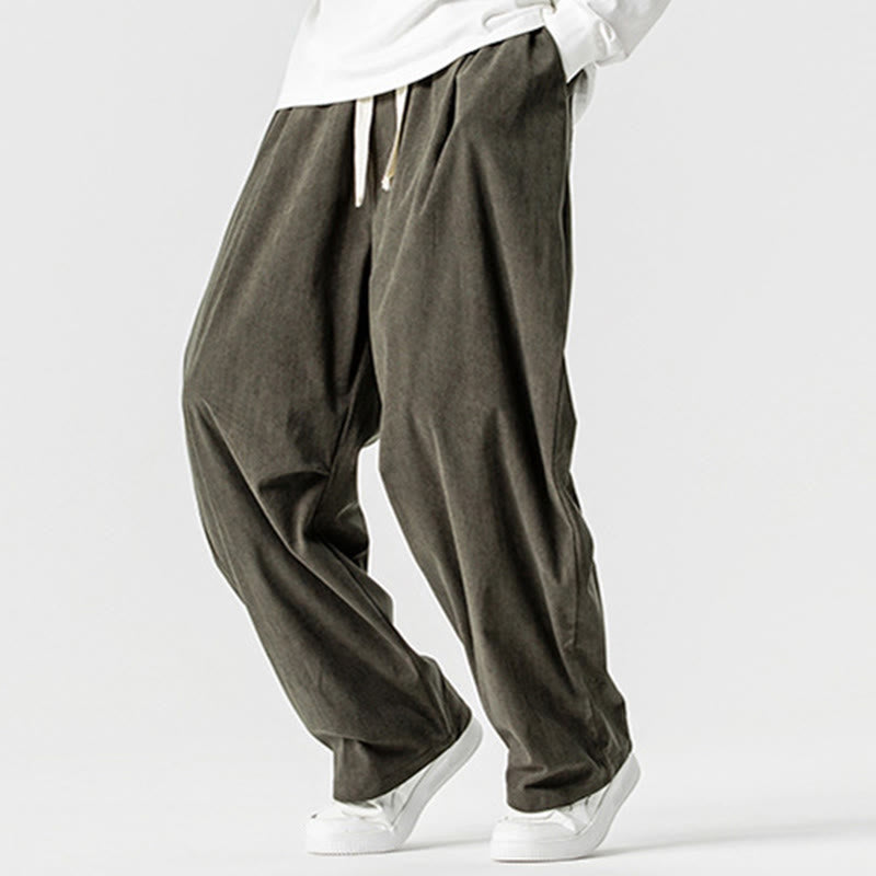 Tactile Cotton Corduroy Wide-Leg Cargo Trousers for Meditation and Daily Grounding