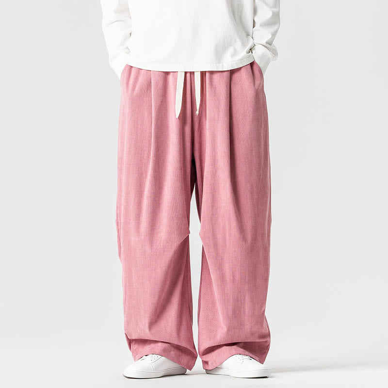 Tactile Cotton Corduroy Wide-Leg Cargo Trousers for Meditation and Daily Grounding