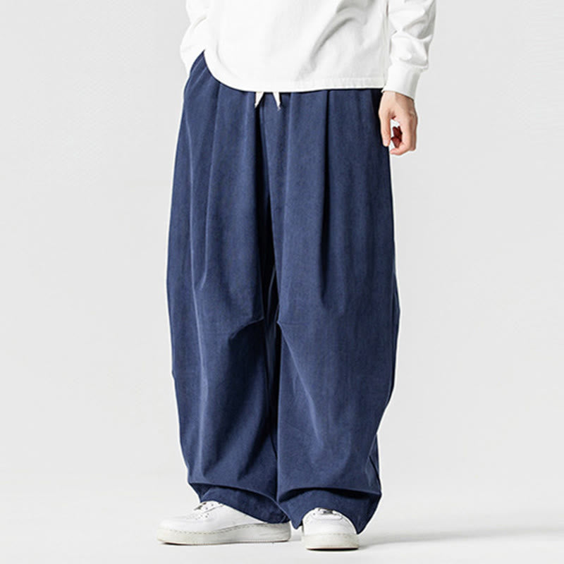 Tactile Cotton Corduroy Wide-Leg Cargo Trousers for Meditation and Daily Grounding