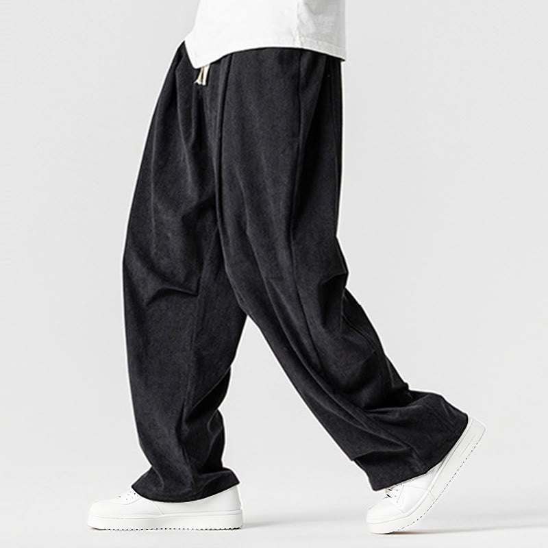 Tactile Cotton Corduroy Wide-Leg Cargo Trousers for Meditation and Daily Grounding