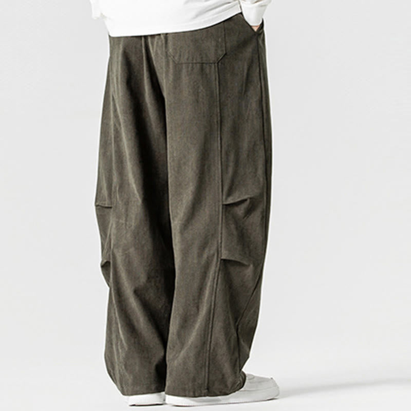 Tactile Cotton Corduroy Wide-Leg Cargo Trousers for Meditation and Daily Grounding