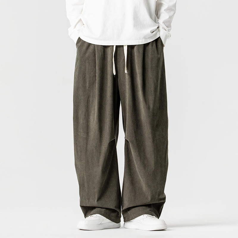 Tactile Cotton Corduroy Wide-Leg Cargo Trousers for Meditation and Daily Grounding