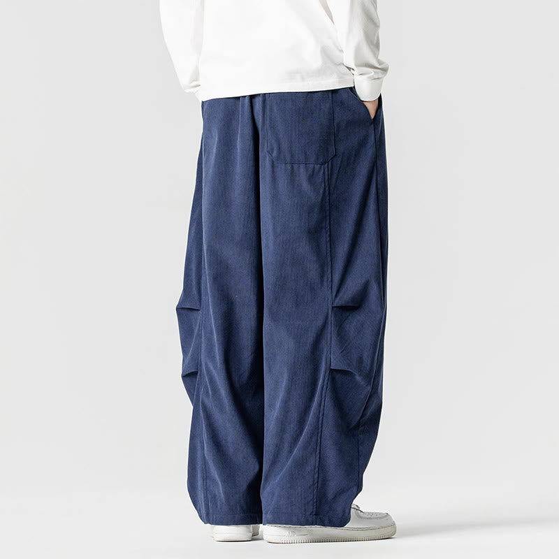 Tactile Cotton Corduroy Wide-Leg Cargo Trousers for Meditation and Daily Grounding