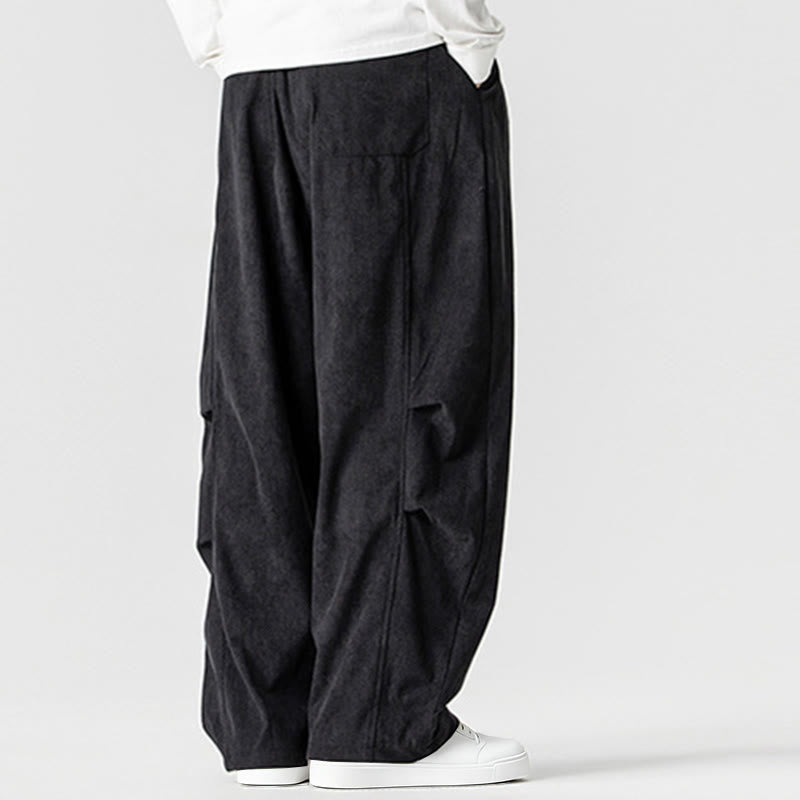 Tactile Cotton Corduroy Wide-Leg Cargo Trousers for Meditation and Daily Grounding