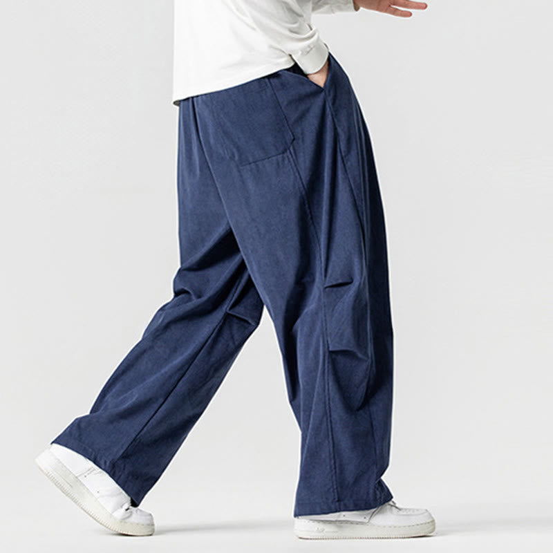 Tactile Cotton Corduroy Wide-Leg Cargo Trousers for Meditation and Daily Grounding