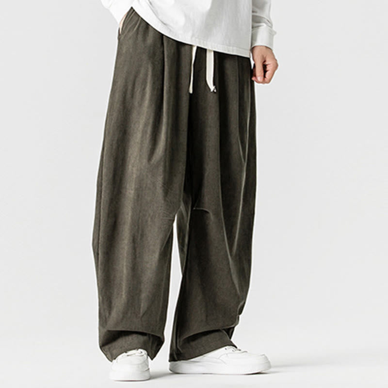 Tactile Cotton Corduroy Wide-Leg Cargo Trousers for Meditation and Daily Grounding