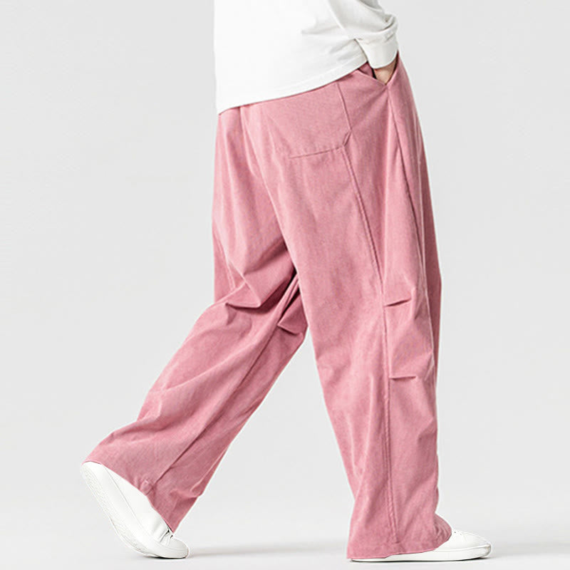 Tactile Cotton Corduroy Wide-Leg Cargo Trousers for Meditation and Daily Grounding