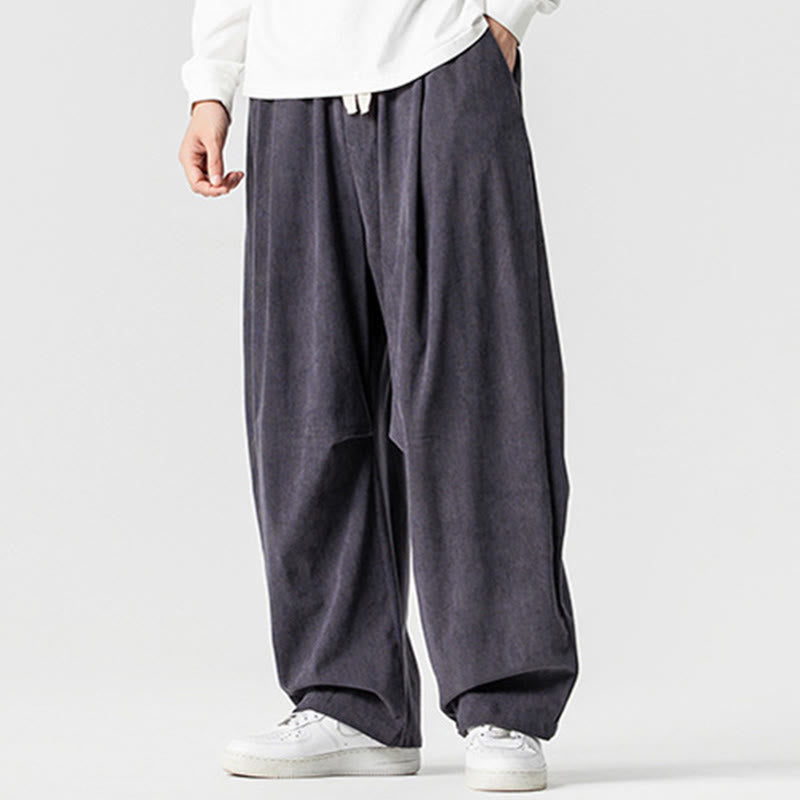 Tactile Cotton Corduroy Wide-Leg Cargo Trousers for Meditation and Daily Grounding
