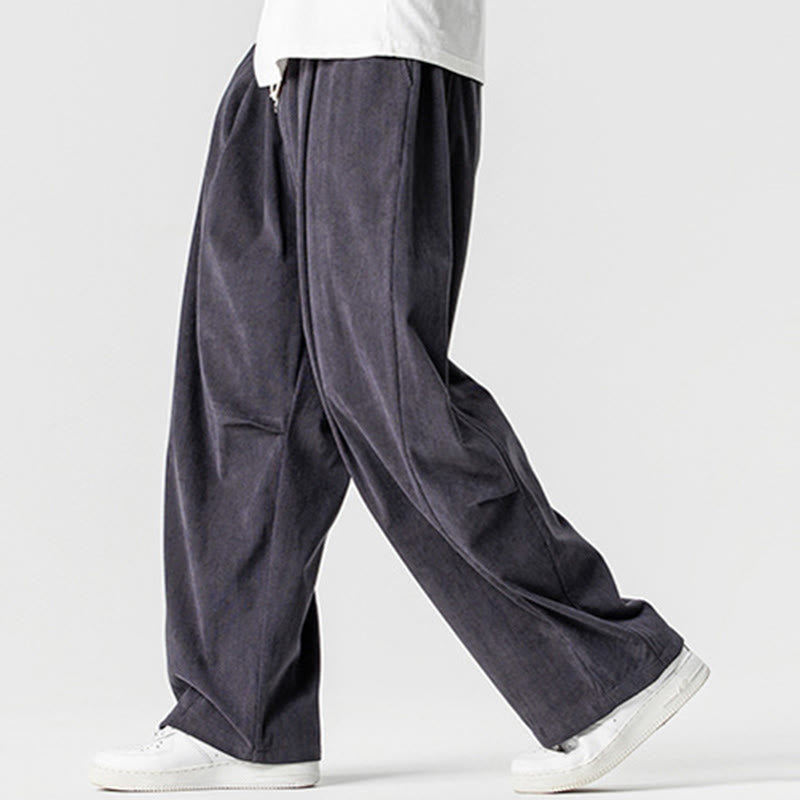 Tactile Cotton Corduroy Wide-Leg Cargo Trousers for Meditation and Daily Grounding