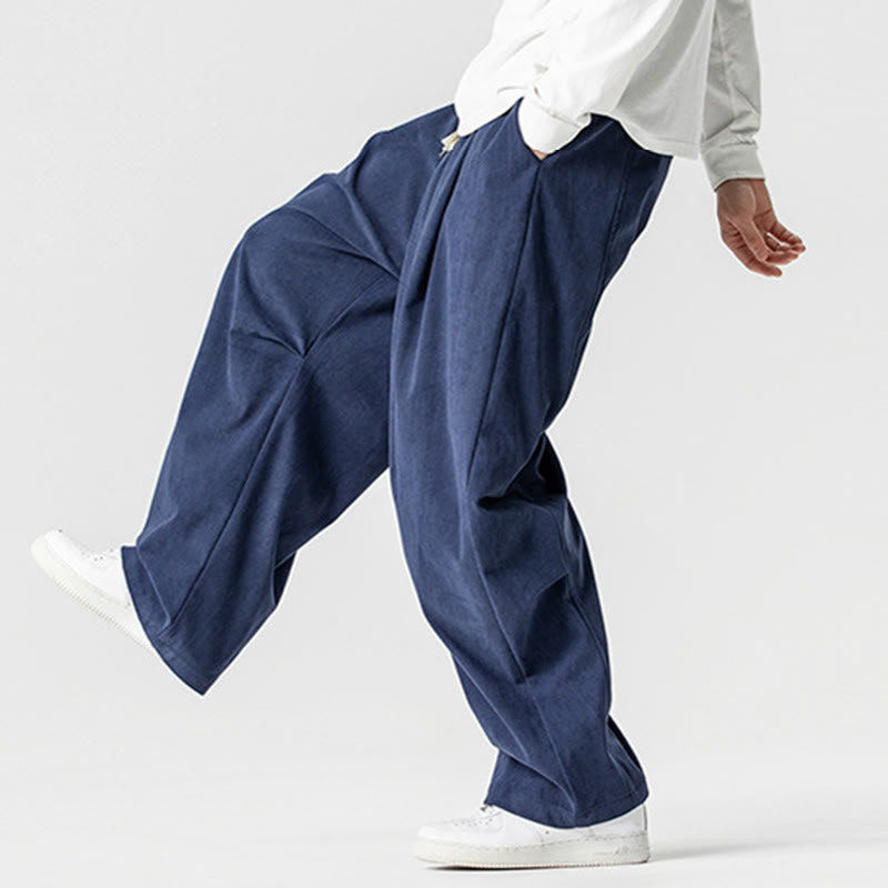 Tactile Cotton Corduroy Wide-Leg Cargo Trousers for Meditation and Daily Grounding