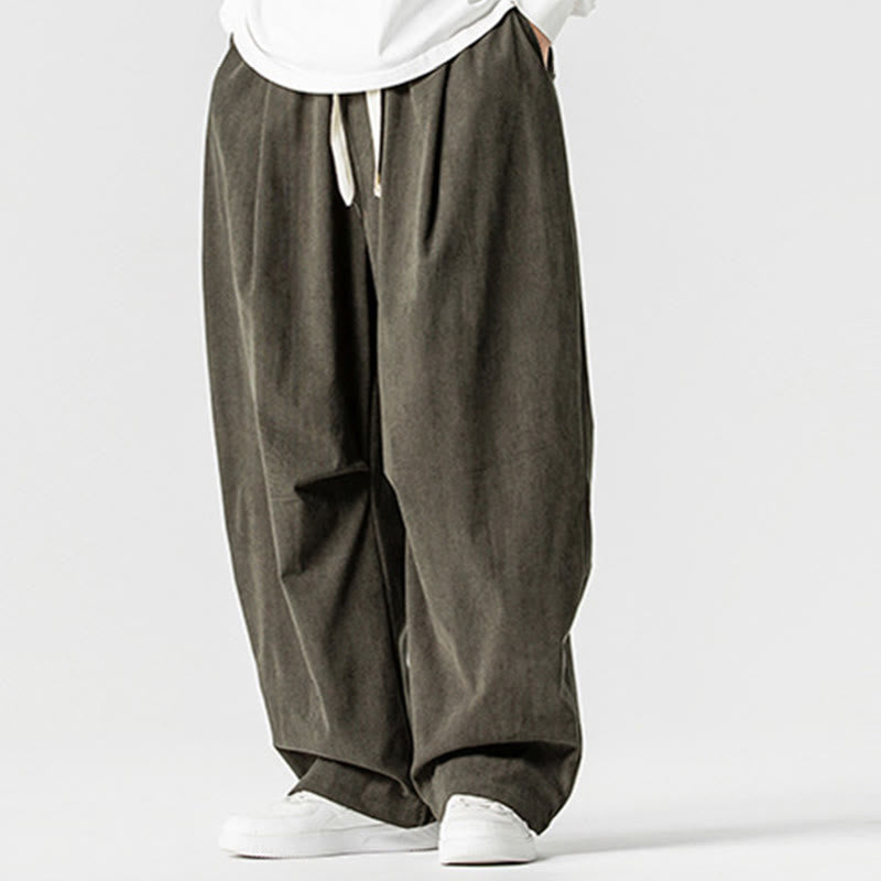 Tactile Cotton Corduroy Wide-Leg Cargo Trousers for Meditation and Daily Grounding