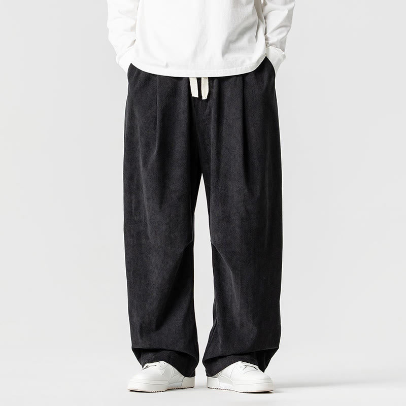 Tactile Cotton Corduroy Wide-Leg Cargo Trousers for Meditation and Daily Grounding