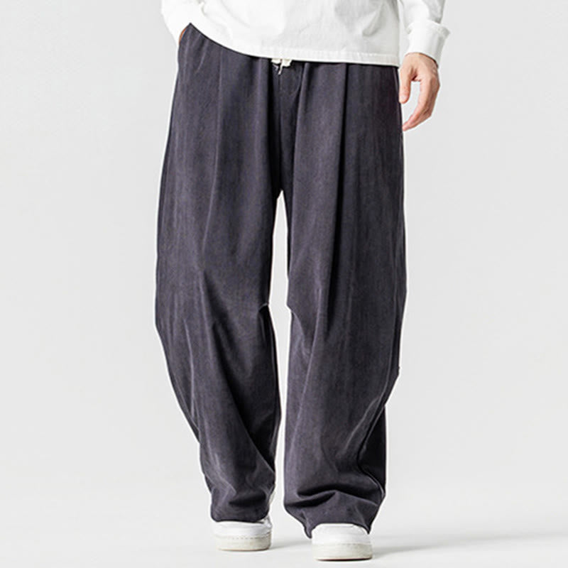 Tactile Cotton Corduroy Wide-Leg Cargo Trousers for Meditation and Daily Grounding