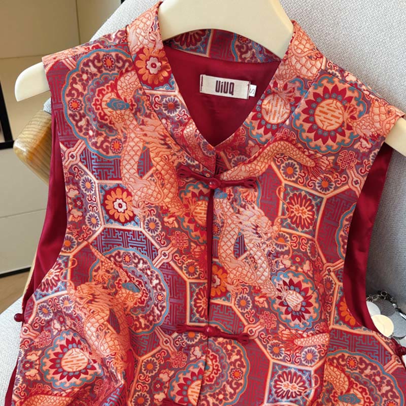 Textured Jacquard Frog-Button Meditation Vest Waistcoat