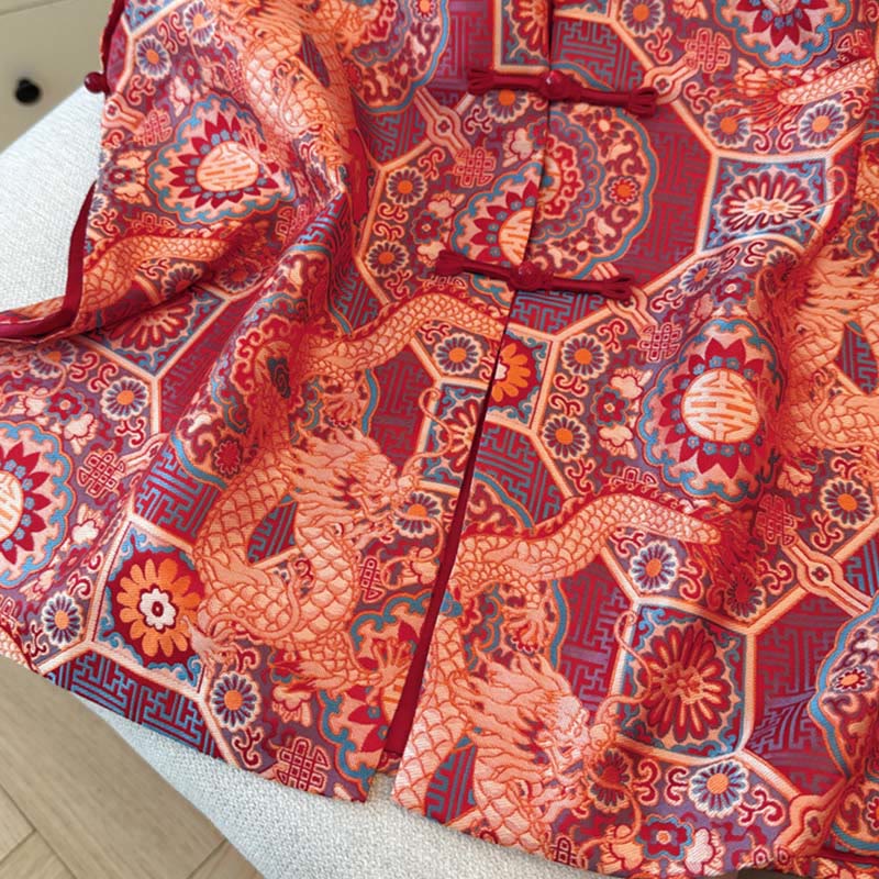 Textured Jacquard Frog-Button Meditation Vest Waistcoat